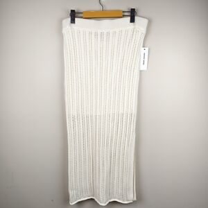 NWT DKNY Jeans Knit Maxi Skirt | White | Size L | Chic Boho Romantic